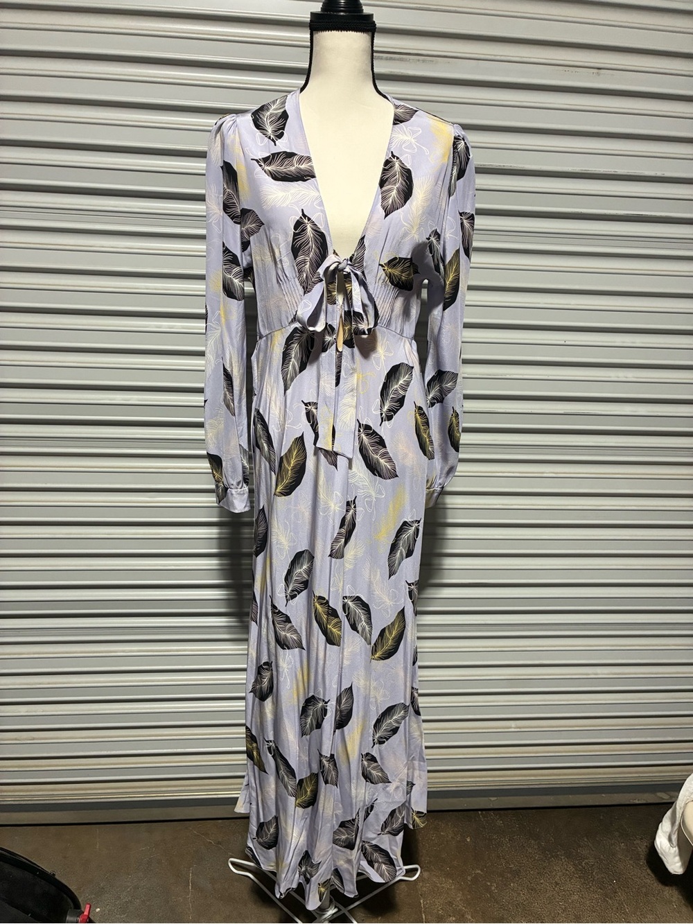 Miu Miu purple silk leaf-printed maxi dress Sz. 44